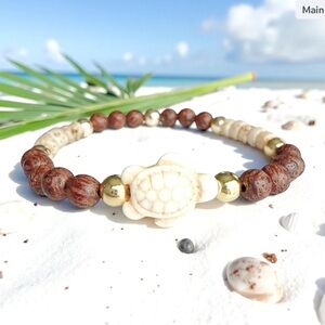 Honu Kahele “Wandering Turtle” - Rosewood + Gold with Sea Turtle Bracelet